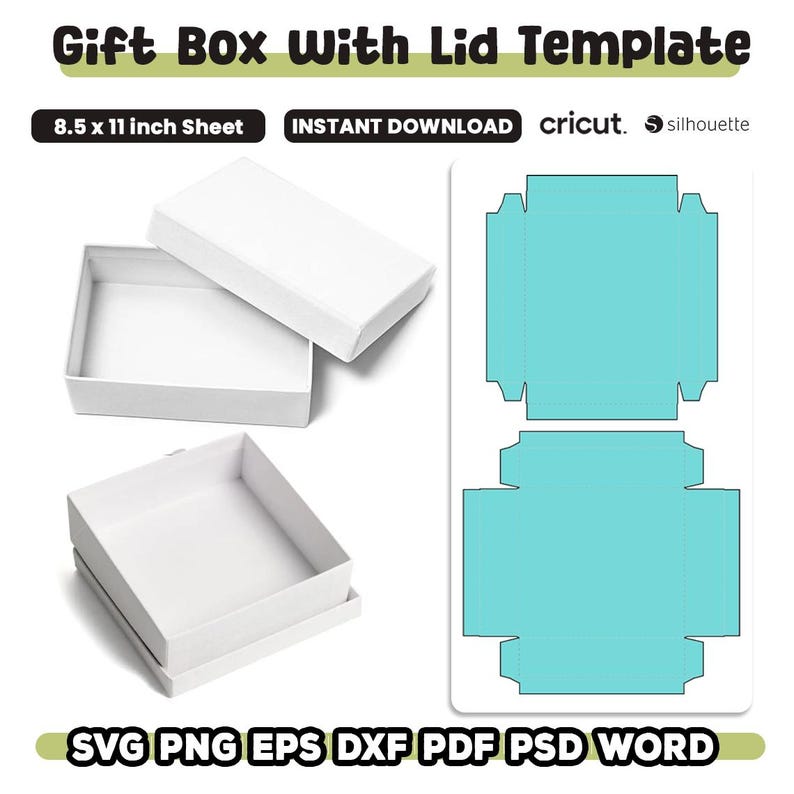 Modello per scatola regalo con coperchio, file di taglio per scatole, scatola quadrata SVG, modello per scatola per orecchini, scatola regalo, scatola cubica, svg SVG per Cricut, DXF taglio laser immagine 2