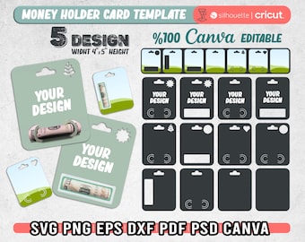 Money Holder Card Template, Money Holder Card Svg, Editable Canva, Money Card Svg For Cricut, Gift Card Template, Instant Download