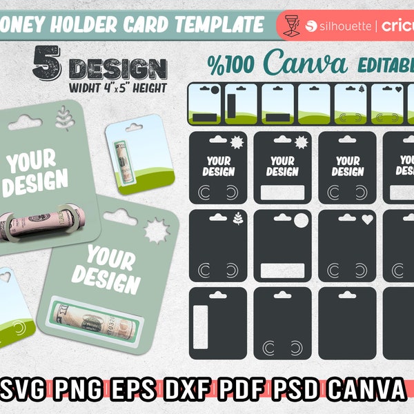 Money Holder Card Template, Money Holder Card Svg, Editable Canva, Money Card Svg For Cricut, Gift Card Template, Instant Download