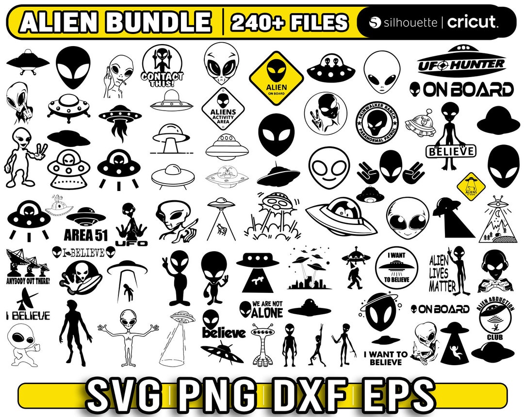Alien Svg Bundle, Ufo Svg for Cricut, Alien Vector, Alien Head Svg ...