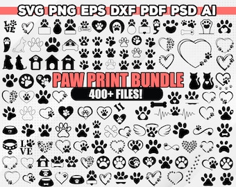 Paw Print Svg, Dog Paw Svg Bundle, Paw Print With Heart, Svg For Cricut, Dog Lover Svg, Family Hands Dog Paw Svg, Instant Download