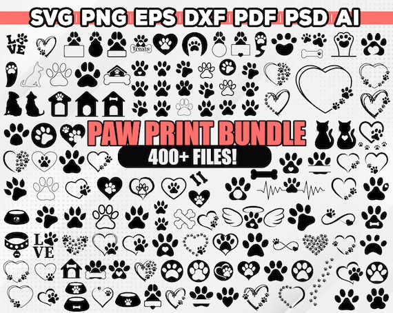 Paw Print Svg, Dog Paw Svg Bundle, Paw Print With Heart, Svg For Cricut, Dog Lover Svg, Family Hands Dog Paw Svg, Instant Download