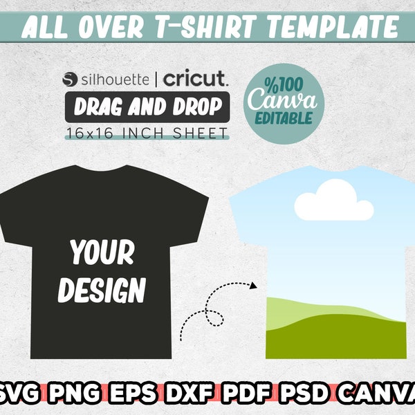 T-shirt Template, All Over T-shirt Template Svg, T-Shirt Outline, Drag and Drop Canva, Png, Dxf, Eps, Pdf, Instant Download