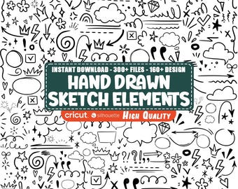 150+ Hand Drawn Elements Svg, Doodle Svg Bundle, Hand Drawn Sketch Elements Vector, Lines Svg, Hand Drawn Svg, Png / Eps / Dxf, Download Now
