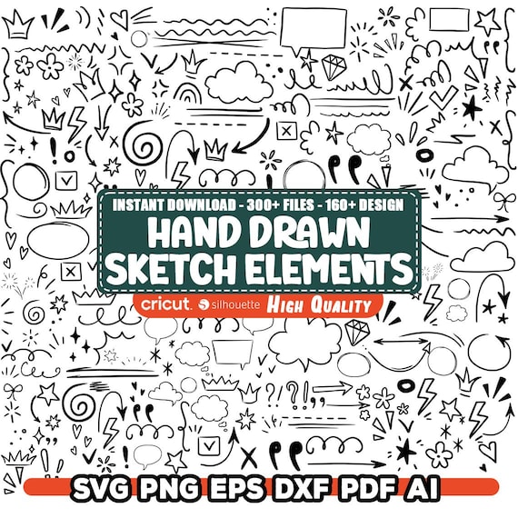 150+ Hand Drawn Elements Svg, Doodle Svg Bundle, Hand Drawn Sketch Elements Vector, Lines Svg, Hand Drawn Svg, Png / Eps / Dxf, Download Now