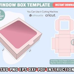 Plantilla de caja de ventana Svg, Caja de regalo Svg, Plantilla de caja de arco, Svg para Cricut, Caja de silueta, Plantilla de caja cuadrada, Plantilla de caja de bricolaje, Caja de presentación