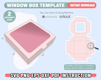 Window Box Template Svg, Gift Box Svg, Bow Box Template, Svg For Cricut, Silhouette Box, Square Box Template, DIY Box Template, Display Box