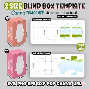 Mall för blindbox i 2 storlekar, mall för giveaway-box, presentask-svg, godisask, redigerbar Canvas-mall, festbox, svg för Cricut, ladda ner nu