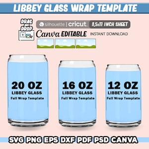 libbey glass template Svg, 12 | 16 | 20  libbey glass wrap template, glass can template, svg for cricut / silhouette Instant Download