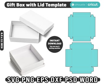 Gift Box with Lid Template, Box Cut Files, Square Box Svg, Earring Box Template, Gift Box, Cube Box, svg Svg for Cricut, Dxf Laser Cut