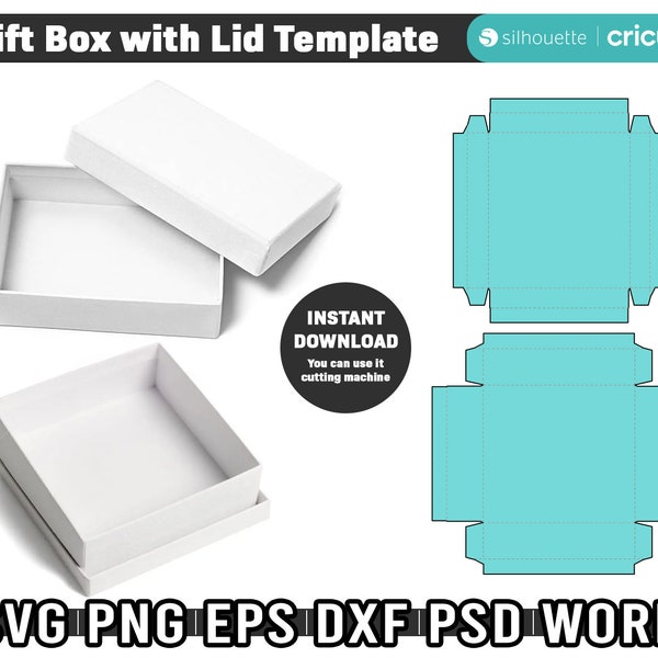 Gift Box with Lid Template, Box Cut Files, Square Box Svg, Earring Box Template, Gift Box, Cube Box, svg Svg for Cricut, Dxf Laser Cut