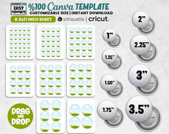 8 Button Pin Template Bundle Svg, Circle Button for Canva, Button Pin Blank, 1 - 2 - 3 Inch Sublimation Button Pin Template, Button Label