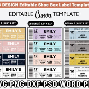 Shoe box label template, Shoe box label svg, label editable, birthday box label template, Favor box label, Printable, Instant download