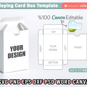 Modelo de caixa de cartão de jogo em branco Svg, modelo de caixa de cartão de pôquer, arquivos cortados, modelo de caixa de cartão colecionável, Canva editável, Cricut - silhueta