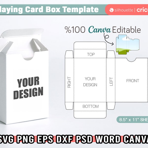 Blank Playing Card Box Template Svg, Poker Card Box Template, Cut Files, Trading Card Box Template, Editable Canva, Cricut - Silhouette