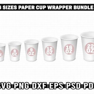 6 Sizes Paper Cup Wrapper Template, Bundle Cup Wrapper Template, Paper ...