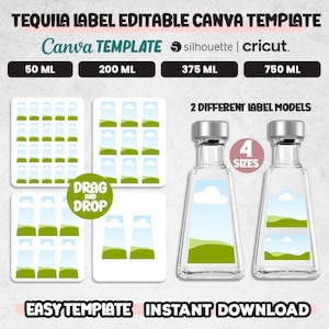 4 Sizes 1800 Tequila Label Editable Canva Template, Mini 50 ML - 200 ML - 375 ML - 750 Ml 1800 Tequila Bottle Picture Template, Sticker