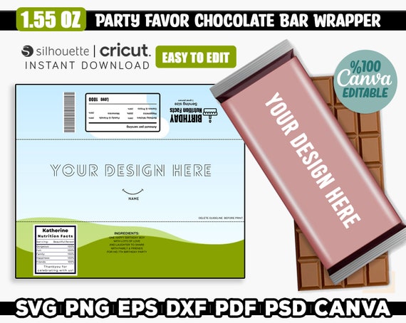 1.55 OZ Chocolate Bar Wrapper Template, Party Favor, Easy Chocolate Wrapper Label Template, Editable Canva, Svg For Cricut, Wrapper Template