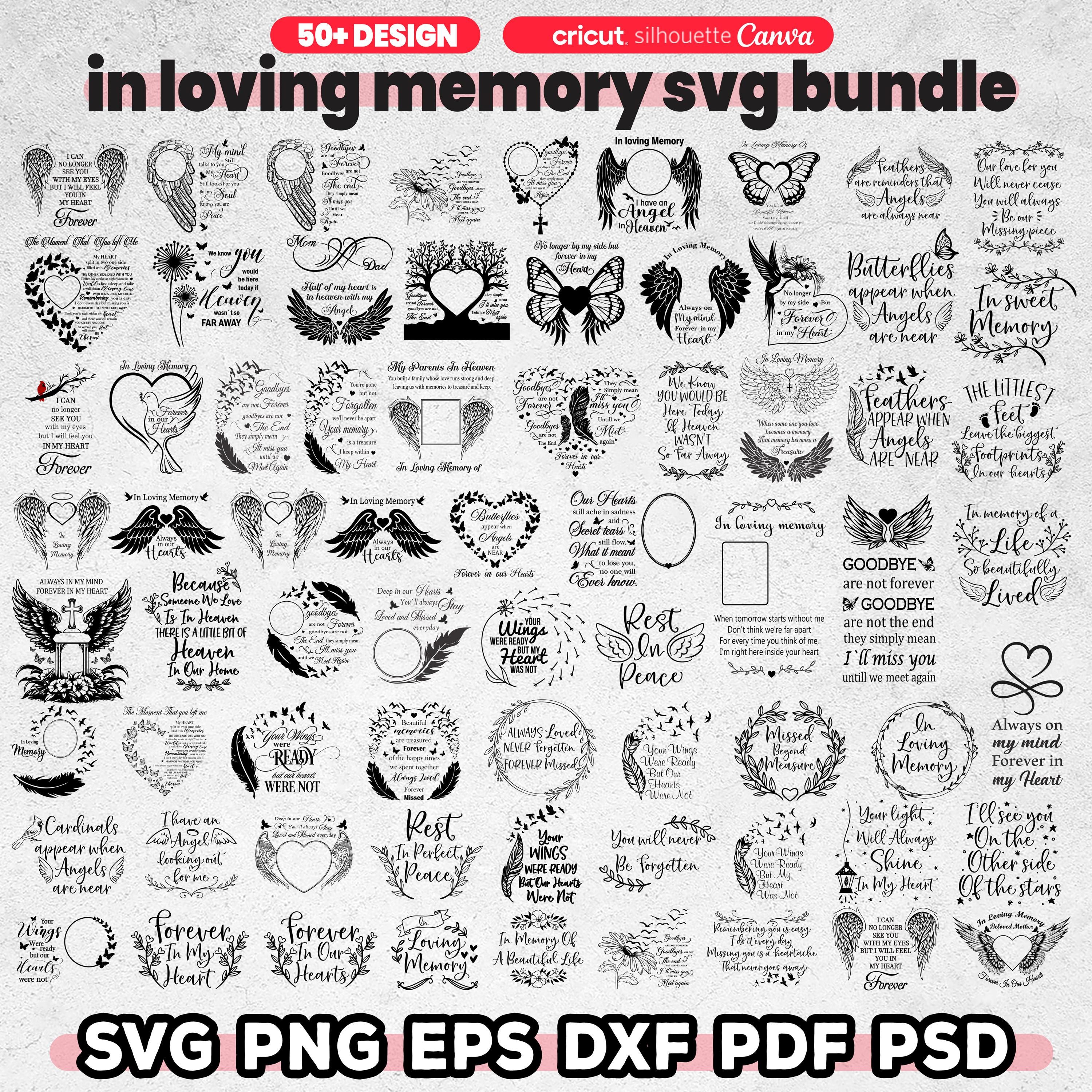 Memory Rip Word Disign In Loving Memory Svg Bundle, 50+ in Memory Png, Rip Svg, Printable ...