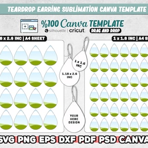 Teardrop Earring Template Canva, Sublimation Teardrop Earring Template, Sublimation Earring Template Svg, Digital Files, Instant Download