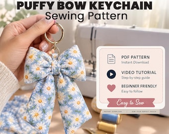 Puffy Bow Keychain Sewing Pattern, Patterns for Keychains, Bow Keyring Pattern, Sewing Prints Pdf, DIY Video Tutorial, Instant Download