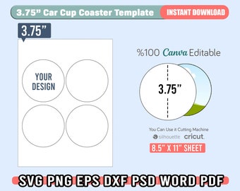 Car Cup Coaster svg 3,75", modèle de sous-verre de voiture 3,75 pouces, sublimation de sous-verre de 3,75, impressions de dessous de verre de voiture, Canva modifiable, Cricut & Silhouette