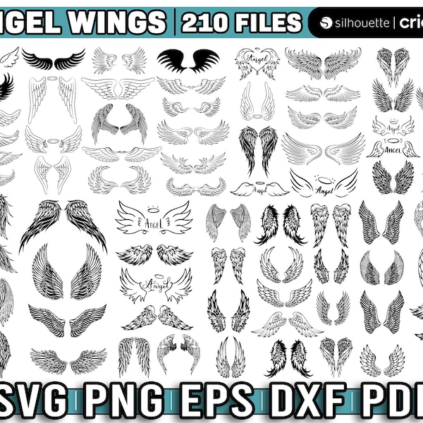 angel wings svg, wings dxf file, angel wings png, laser cut, wings svg for cricut, angel wings clipart, Instant Download