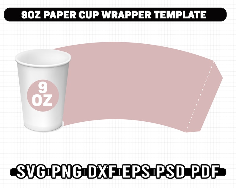 Paper Cup Wrapper Template Bundle, 5 Sizes Paper Cup Wrapper SVG, Paper Coffee Cup Template, 4oz 8oz 9oz 12oz 16oz Instant image 5