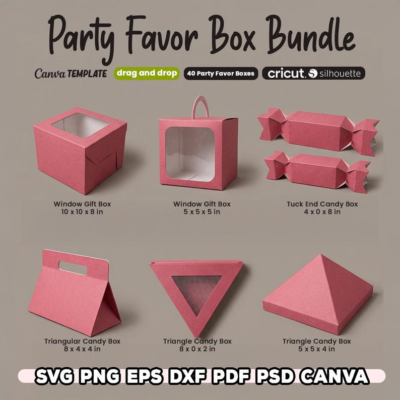 Party Box Template Bundle, Party Favors Gift Box Template, Party Boxes ...