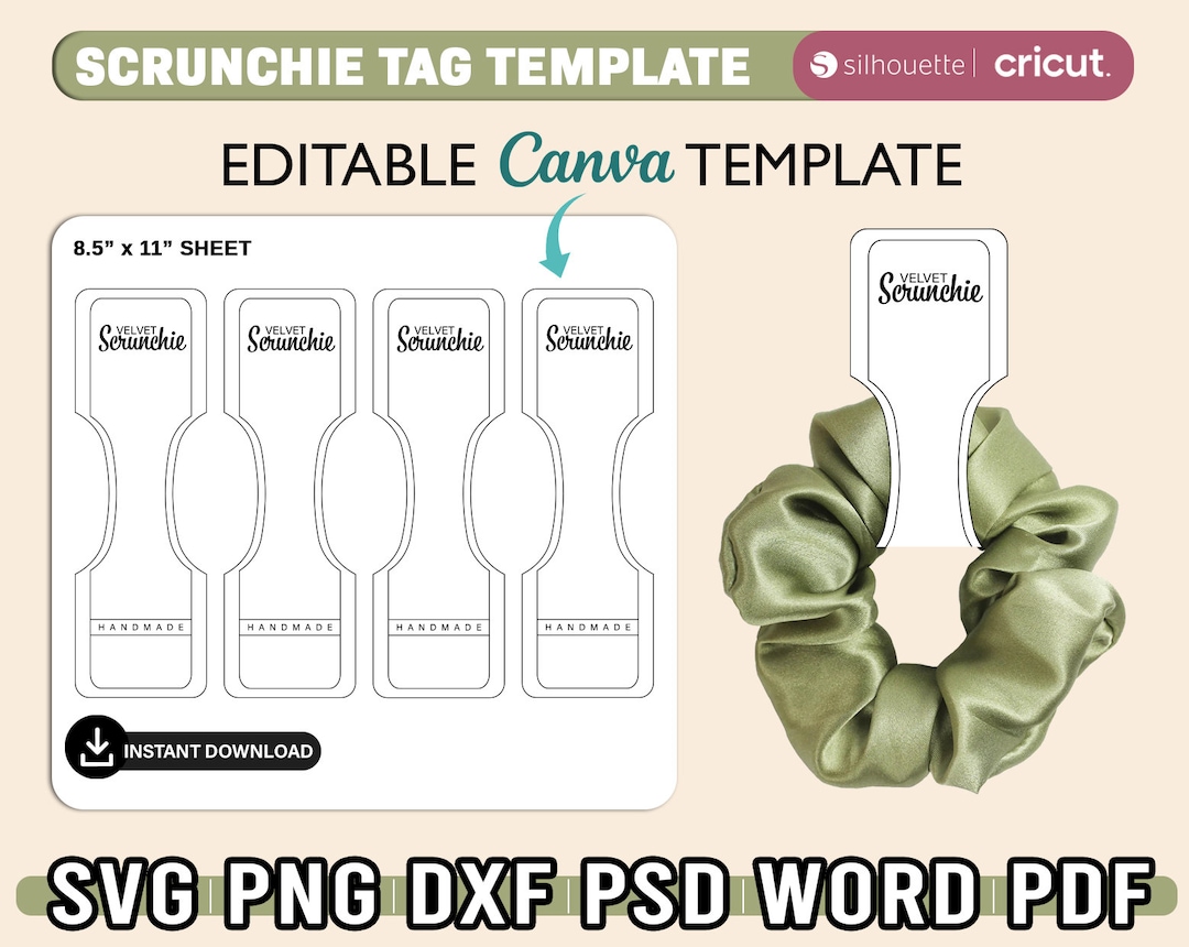 Scrunchie Tag Template, Editable Canva, Scrunchie Holder Template, Scrunchie Label Svg
