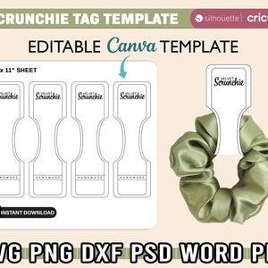 Modello di etichetta per scrunchie, Canva modificabile, modello di porta scrunchie, etichetta scrunchie svg, etichetta scrunchie stampabile, cartellini appesi scrunchie