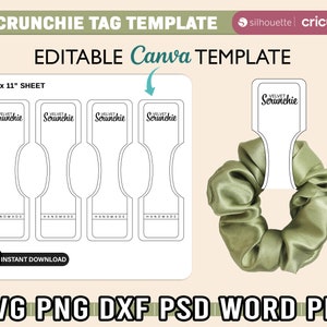 Scrunchie Tag Template, Editable Canva, scrunchie holder template, Scrunchie Label svg, printable scrunchie tag, Scrunchie Hang Tags image 1