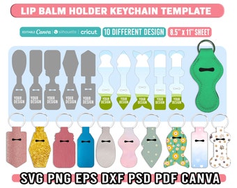 Ensemble de modèles de porte-baume à lèvres, modèle de porte-clés porte-baume à lèvres Svg, modèle de porte-chapstick, porte-clés, Canva modifiable, Cricut