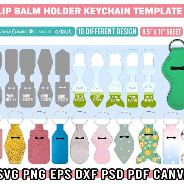 Lippenbalsem houder sjabloon bundel, lippenbalsem houder sleutelhanger sjabloon Svg, chapstick houder sjabloon, sleutelhanger, bewerkbare canvas, Cricut