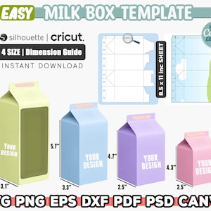 4 Milk Box Template Svg, Milk Carbon Template, Milk Favor Box Svg, Svg For Cricut, Favor Box Cut File, Box Template, Editable Canva, Instant