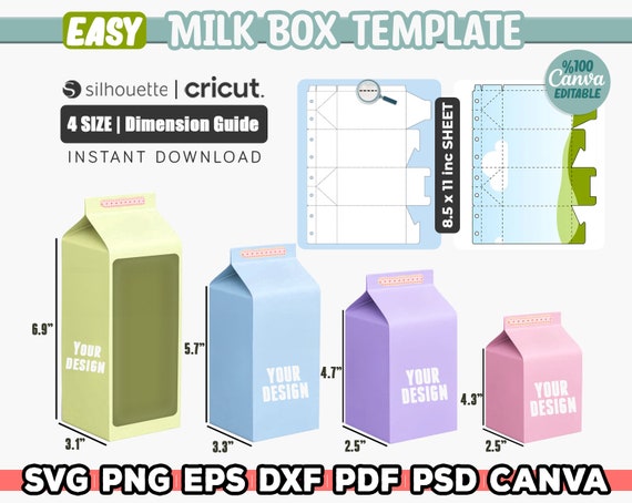 4 Milk Box Template Svg, Milk Carbon Template, Milk Favor Box Svg