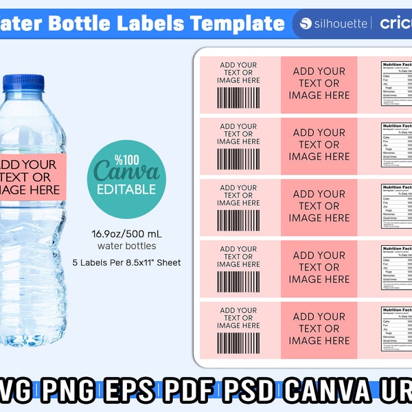 Water Bottle Label Template, Canva Editable Water Label, Water Bottle Label Blank Template, Party Template, Printable  Template, Instant