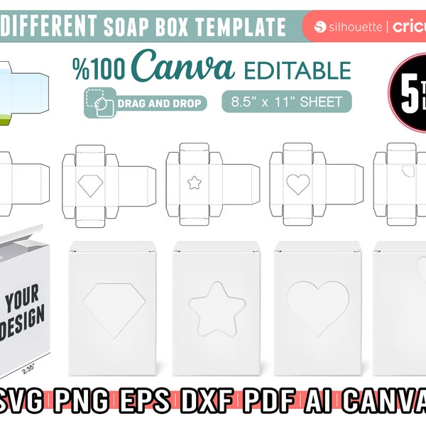 Soap Box Template Bundle, DIY Soap Packaging Template, Soap Box Canva Template, Soap Box Svg For Cricut, Blank Template, Instant Download