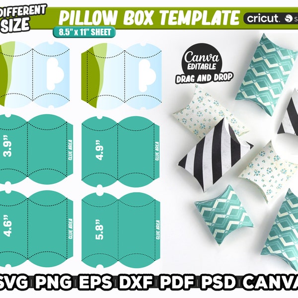 Pillow Box Template, Pillow Box Svg, Pillow Boxes Svg Bundle, Favor Box Template, Gift Box, Editable Canva, Instant Download