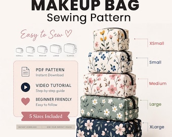Boxy Pouch Sewing Pattern, 5 Sizes Makeup Bag Pattern Sewing, Zipper Bag Pouch Video Tutorial, Accessory Bag, Toiletry Pouch