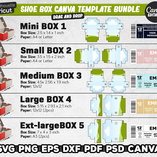 Shoe Box Template Canva, Shoe Box Svg For Cricut, Shoe Box Party Favor, ShoeBox Label, Sneaker Box Template, Instant Download, Digital Files
