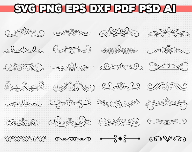 Pakiet elementów dekoracyjnych SVG, dzielniki obramowania SVG, dzielnik tekstu SVG, strzałka SVG, obramowanie SVG, wesele SVG, DXF, PNG, Cricut/sylwetka zdjęcie 5