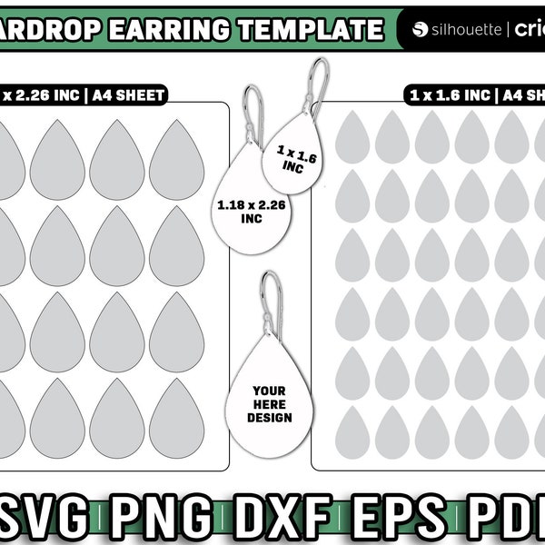 teardrop earring template, sublimation earring template, 1x1.6 - 1.18x2.26 earring template for sublimation, earring template svg