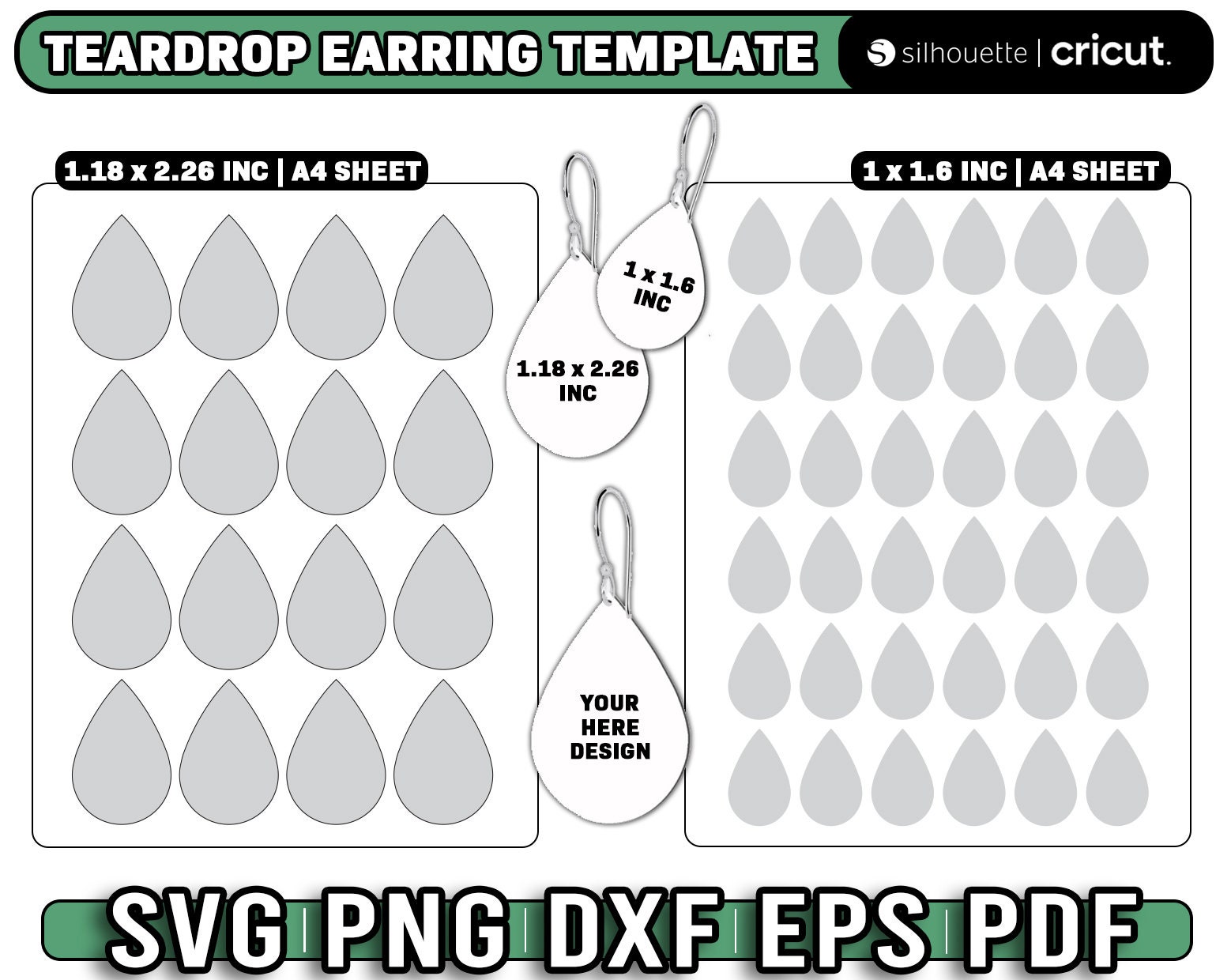 Teardrop Earring Template Sublimation Earring Template 1x1.6 - Etsy