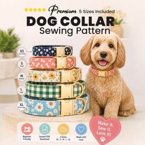 5 Size Dog Collar Sewing Pattern PDF, XS - S - M - L - XL Dog Collar Pattern, Sewing Dog Accessories, Adjustable Sizes, Instant Download