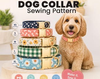 5 Size Dog Collar Sewing Pattern PDF, XS - S - M - L - XL Dog Collar Pattern, Sewing Dog Accessories, Adjustable Sizes, Instant Download