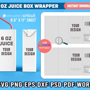 6oz juice box sjabloon, Juice Box Wrapper Template, 6 oz Juice Box Label Svg, Canva Editable, Juice Box Sticker, Afdrukbaar, Cut Files