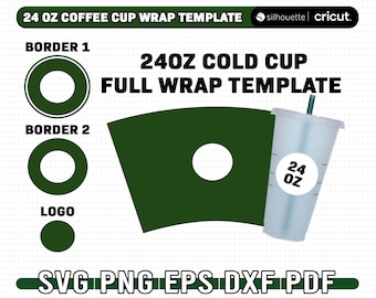 Modello di tazza da 24 once, modello di involucro completo di tazza fredda da 24 once svg, modello di involucro di caffè da 24 once, involucro da 24 once in formato svg, svg per cricut, Download istantaneo