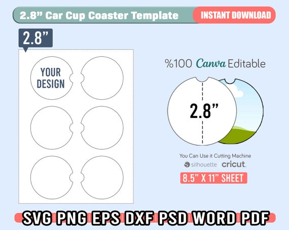 2.8 Inch Car Coaster Template, Car Cup Coaster Svg 2.8, Car Coaster Prints,  Canva Editable, 2.8 Coaster Sublimation, Cricut & Silhouette 