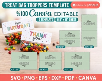 Canva Editable Treat Bag Topper Template, SVG Candy Bag Design (Instant Download)
